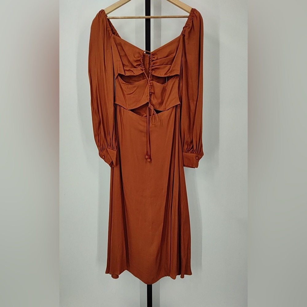 Farm Rio Caramel Cutout Front-Tie Satin Midi Dress - Picture 3 of 5